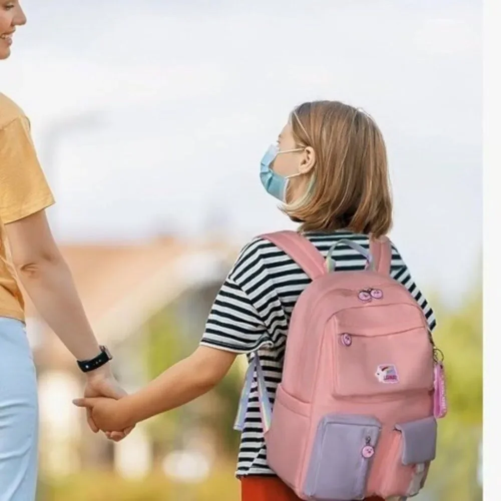 Kids Girls Pink Canvas Backpack School Bag Bottle Pockets Large Insulated NWT